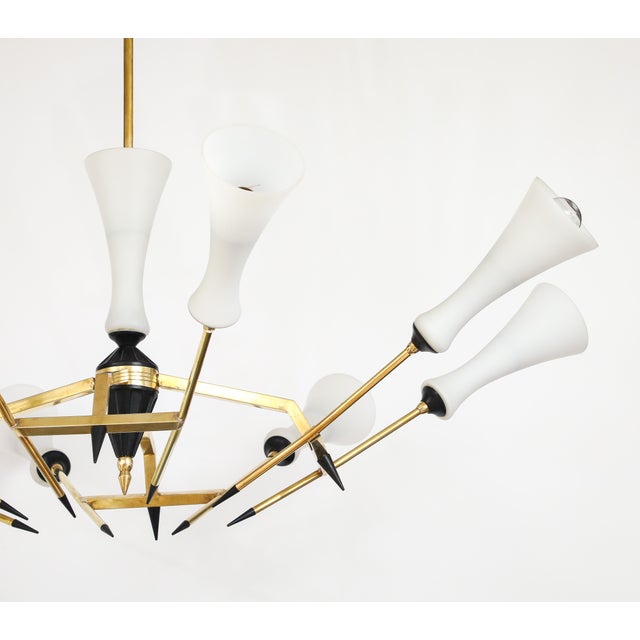 1960s Mid-Century Modern Attributed to Stilnovo Large 8 Arm Modernist Brass Chandelier For Sale - Image 9 of 16
