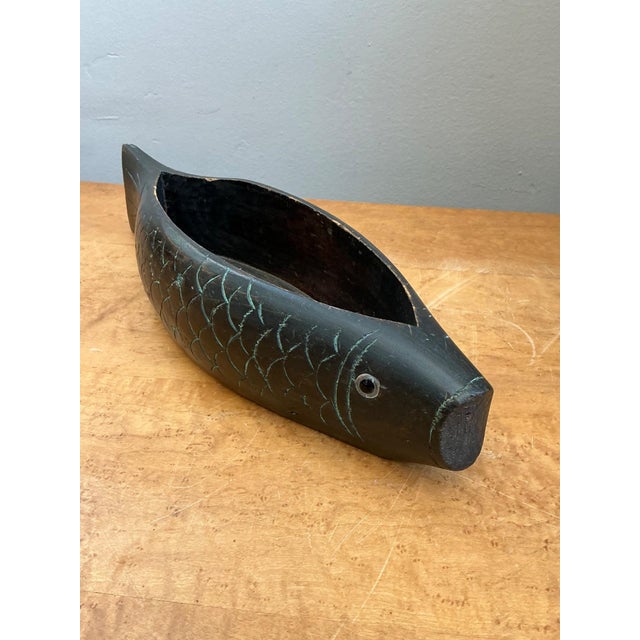 Mid 20th Century Vintage Carved Wood Fish Bowl For Sale - Image 5 of 12