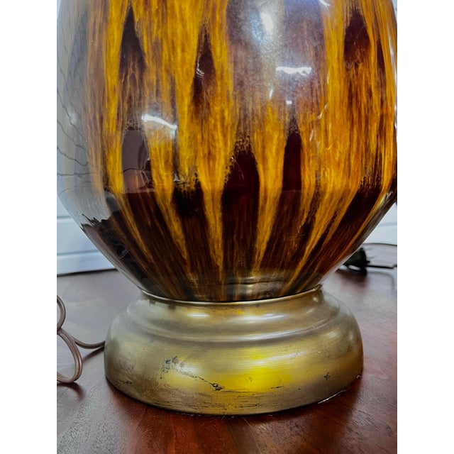 Brown Pair of Mid Century Modern Drip Glaze Table Lamps For Sale - Image 8 of 11