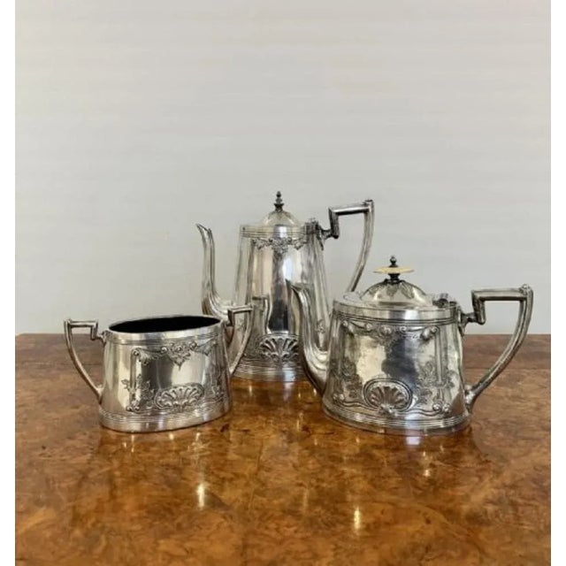 Edwardian Ornate Silver Plated Tea Set, 1900s, Set of 3 For Sale - Image 3 of 6