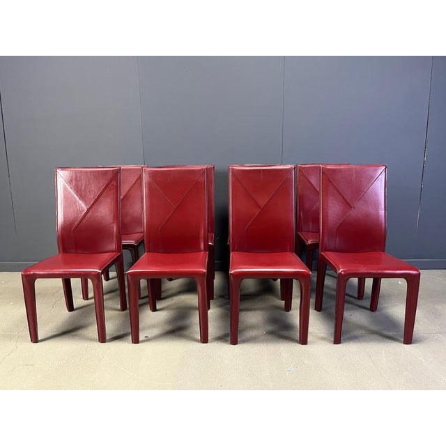 Red Leather Dining Chairs from Roche Bobois, France, 1980s, Set of 8 For Sale - Image 3 of 15