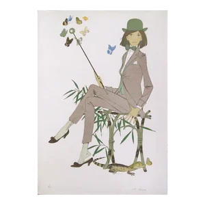 Lady in Suit With Caiman and Butterflies, Philippe Henri Noyer Lithograph on Arches, Signed and Numbered in Pencil