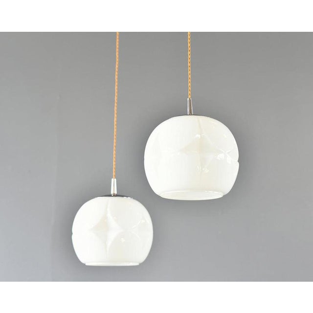 Mid-Century Opaline Pendant Lights by Peill & Putzler, 1960s, Set of 2 For Sale - Image 3 of 10