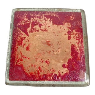 Art Glass Trivet / Pillar Candle Holder Copper & Dark Red Signed For Sale