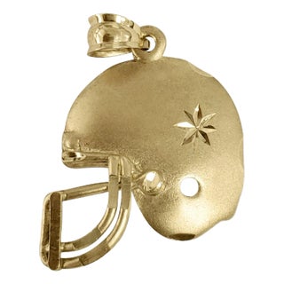 Football Helmet Charm with Diamond Cuts & Matte Finish Necklace 16" For Sale