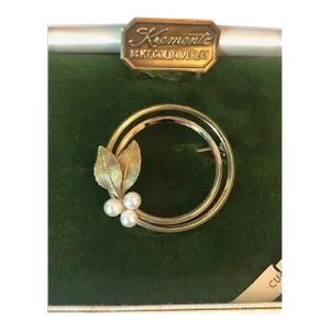 1950s Krementz Pearl and Leaf Double Circle Brooch