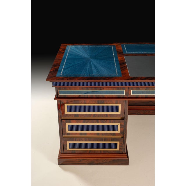 Italian Walnut & Blue Onyx Executive Pedestal Desk With Leather Writing Surface For Sale - Image 6 of 6