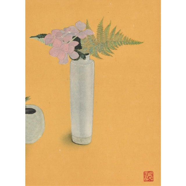Japanese Original Botanical Lithograph-Japanese Floral Arrangement, Matted For Sale - Image 3 of 5