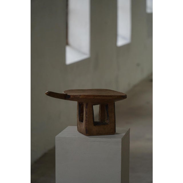 Brown Vintage Hand-Carved Wooden Lobi Stool, 1950s For Sale - Image 8 of 18