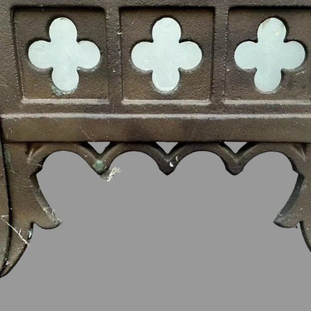 Vintage Cast Metal Gothic Hanging Light Fixture With Glass Panels For Sale - Image 9 of 12