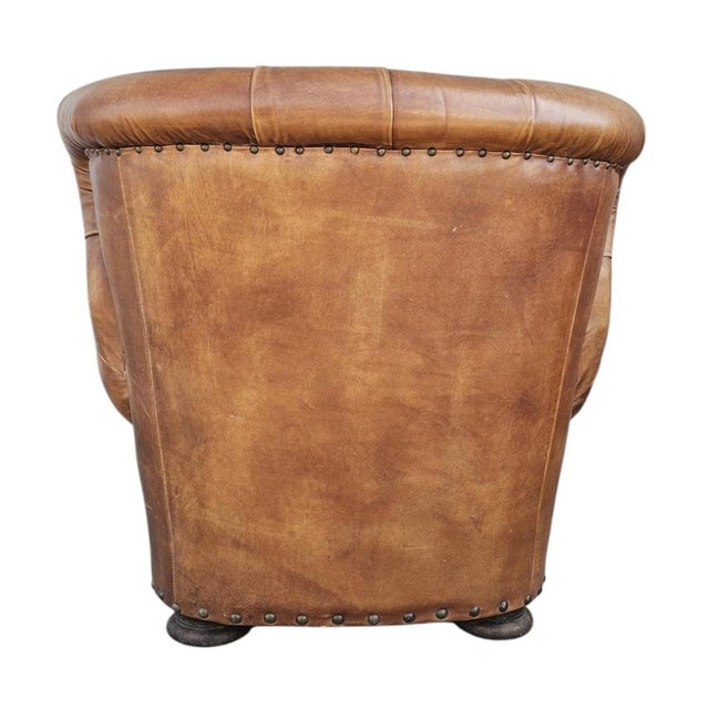 Restoration Hardware Churchill Tufted Leather Chair With Ottoman For Sale In Los Angeles - Image 6 of 12