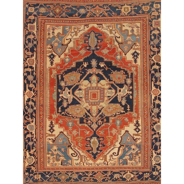 Gray Antique Persian Serapi Carpet Handmade Oriental Rug Light Blue, Ivory, Rusty Red For Sale - Image 8 of 18