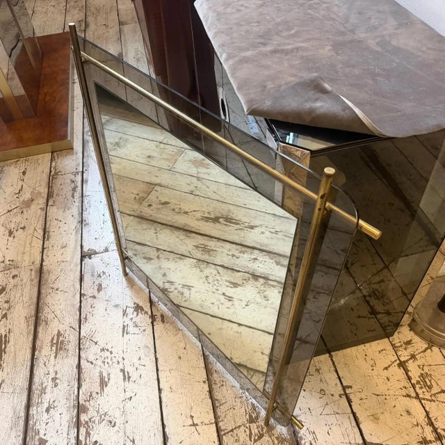 1970 Mid-Century Modern Smoked Glass and Brass Square Wall Mirror by Renato Zevi For Sale - Image 6 of 18