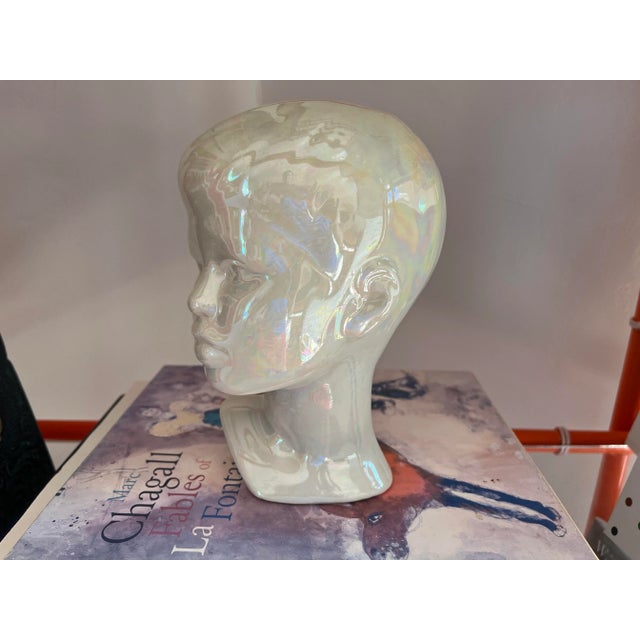 White Opalescent Ceramic Boy Bust, C1970 For Sale - Image 8 of 12