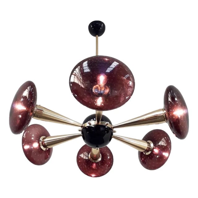 21st Century Sfinge Amethyst Bubbles Murano Glass and Brass Chandelier by Fabio LTD For Sale