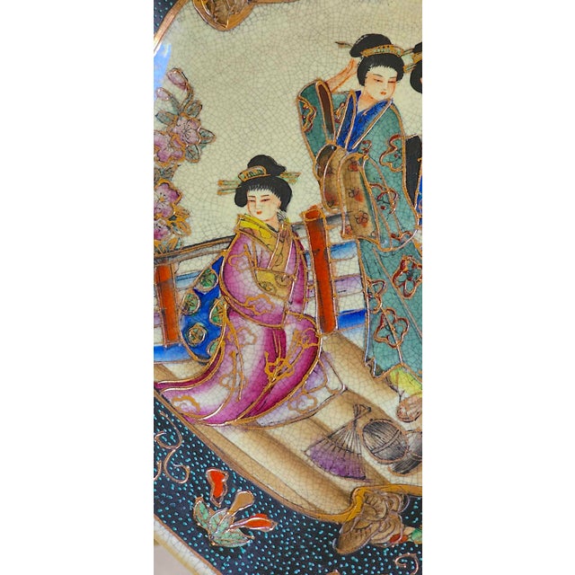 Vintage Japanese Royal Satsuma Hand-Painted Vase & Octagonal Plate – Set of 2 For Sale - Image 9 of 18