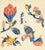 A stencil dyed print by the Japanese artist Kichiemon Okamura (1916-2002). This colorful work depicts an array of various...
