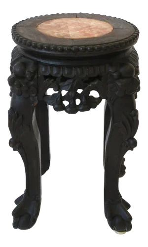Wood and Marble Drinks Table or Plant Stand, Circa Early 20th Century