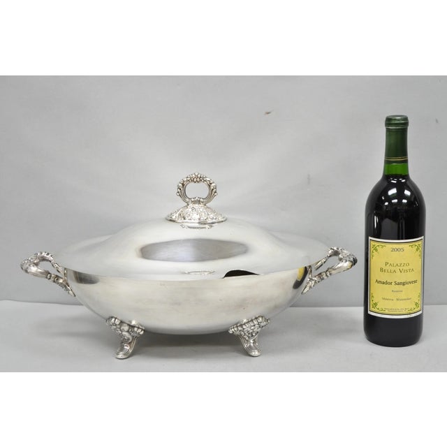 Vintage Lancaster Rose by Poole Large Oval Silver Plated Covered Soup Tureen Serving Dish. Circa Mid 20th Century....
