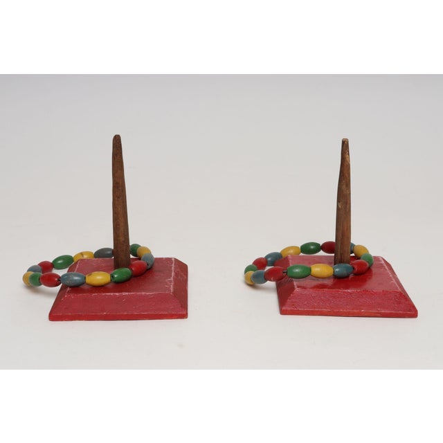 Folk Art Pair of Vintage Folk Art Handmade Wooden Ring Toss Games For Sale - Image 3 of 12
