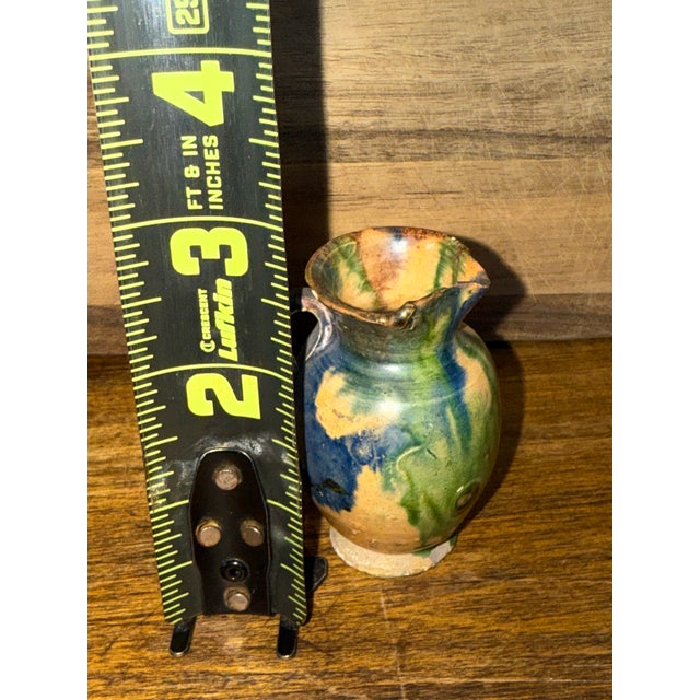 Rare Antique Miniature Strasburg, Va Multi Glazed Redware Pitcher 2.5” C. 1890’s For Sale - Image 9 of 11