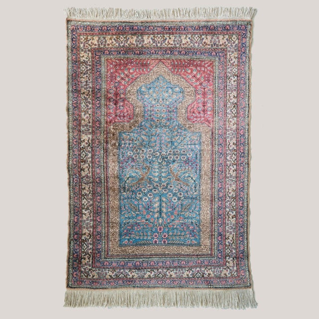 Vintage Hereke Silk Prayer Tree of Life Rug, 1950s For Sale - Image 8 of 8