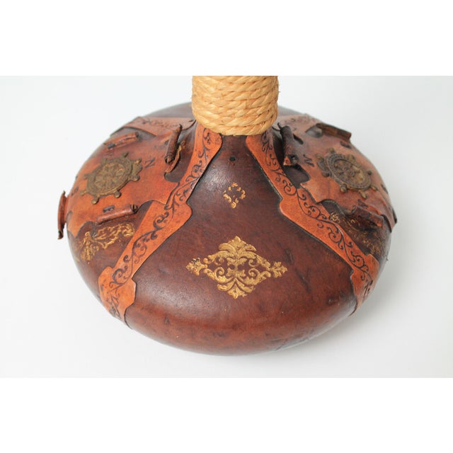 Vintage Nautical Italian Hand Tooled Leather Wrapped Decanter Bottle For Sale - Image 4 of 13