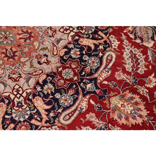 1990s Traditional Kazveen Pak-Persian Red/Blue Wool&Silk Rug - 10'1'' X 14'1'' For Sale - Image 5 of 8