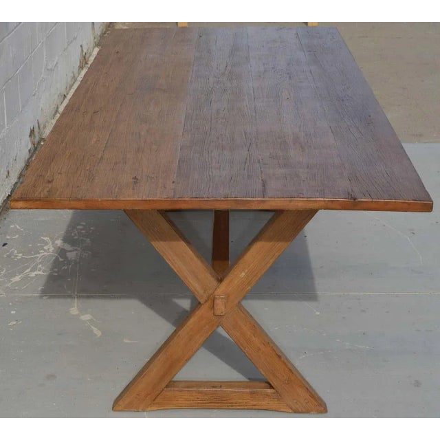 X-Trestle Table in Reclaimed Heart Pine by Petersen Antiques For Sale - Image 9 of 11