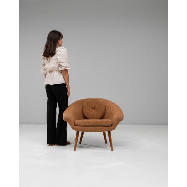 20th Century French Orange Upholstered Armchair with Pillow For Sale - Image 4 of 18