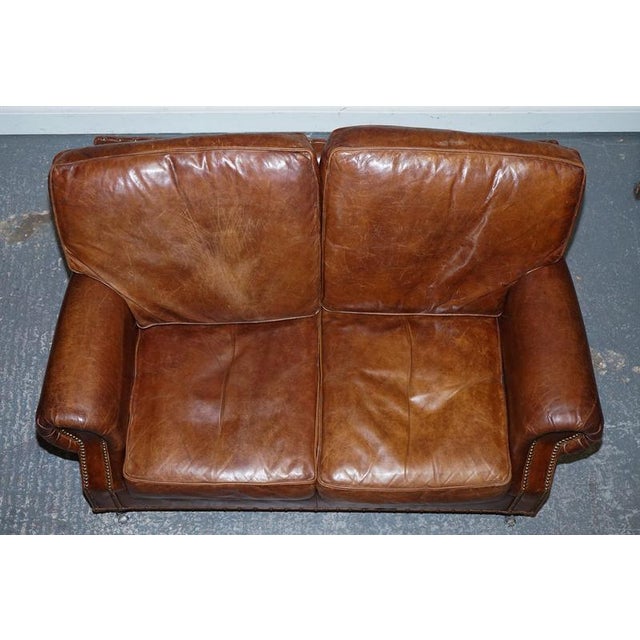 Balmoral Two Seater Brown Heritage Leather Sofa in the style of Halo and Timothy Oulton For Sale - Image 12 of 16