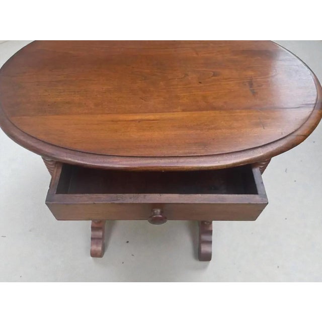 Victorian Early 20th C. Antique Spindle Leg Solid Wood Side Table 2 Way Drawer For Sale - Image 3 of 7