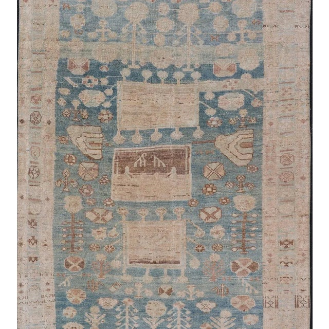 Persian Kurdish Antique Rug With Tribal Design in Light Blue, Teal, and Cream For Sale - Image 4 of 11