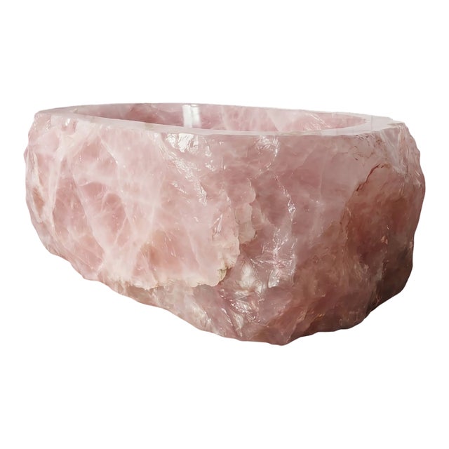 Luxury Natural Rose Quartz Freestanding Bathtub, Handcrafted Pink Crystal Stone Soaking Tub For Sale