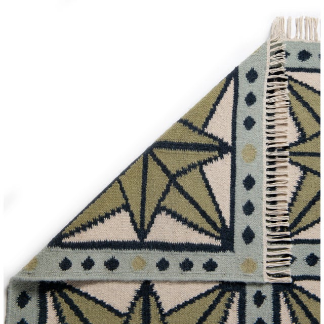 Part & Parcel Goods Wool Star Rug, 2’6” x 10', Sage, Navy, Sky Blue and Eggshell For Sale - Image 4 of 5