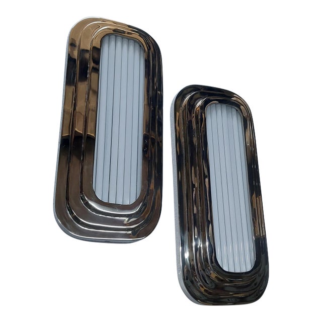 Pair Vintage 1940s Skyscraper Art Deco Wall Ceiling Sconces Fixture in Brass & Milk Glass Rod Ship Light For Sale