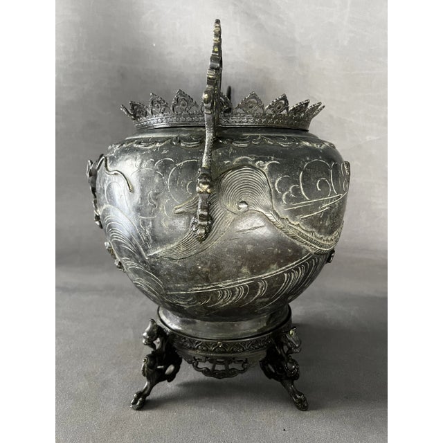Brown Bronze Flower Pot, Japan, 1890s For Sale - Image 8 of 10