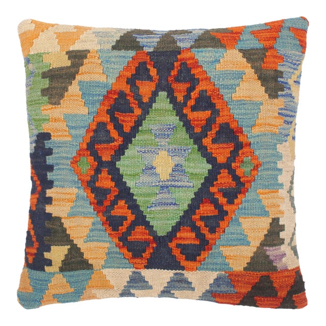Boho Chic Turkish Lon Hand Woven Kilim Throw Pillow For Sale