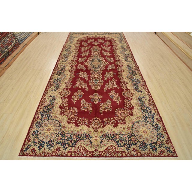 Farmhouse Kerman Rug 7′ X 13’7” Red Wool Vintage Traditional Hand-Knotted Carpet For Sale - Image 3 of 14