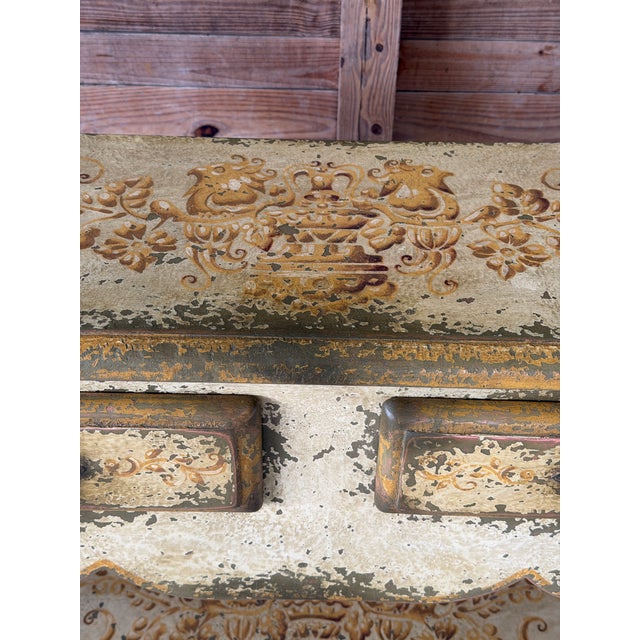 Late 20th Century Vintage Rustic Spanish Colonial Style Distressed Console Table With Drawers For Sale - Image 5 of 12