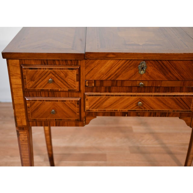Late 19th Century 1890 Antique French Louis XVI Satinwood & Walnut Inlaid Makeup Vanity Ladies Desk For Sale - Image 5 of 17