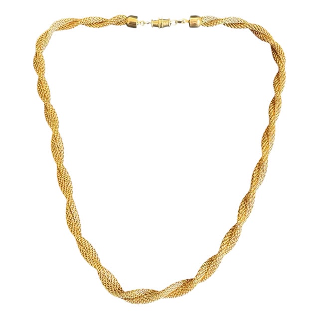 Vintage Gold Tone Mesh Twisted Necklace 1980s 1990s 16" Long For Sale