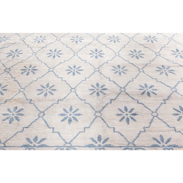 Textile Contemporary Eight-Point Star Ivory With Blue Carpet "Flocon" For Sale - Image 7 of 8