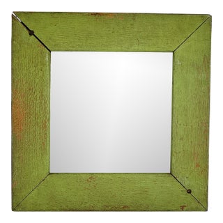 19th Century Square Antique Avocado-Green Painted Wood Beveled Mirror For Sale