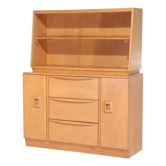 Vintage Heywood Wakefield Birch Two Piece Breakfront in Champagne Finish C1950 For Sale