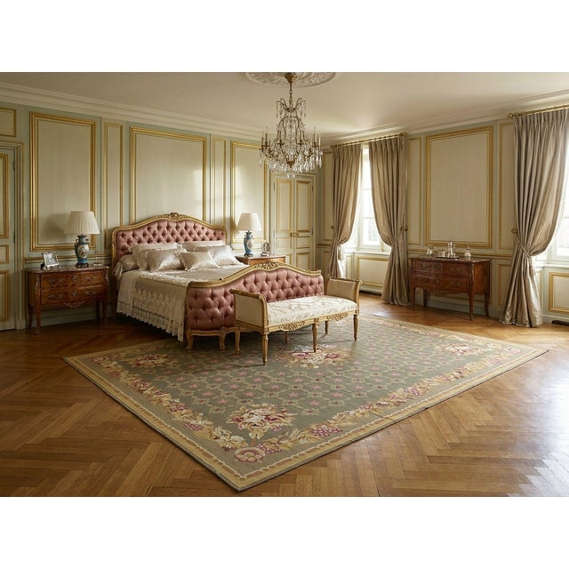 9x12 Vintage Aubusson Flat Weave Wool Rug, Olive Green Star Lattice For Sale - Image 15 of 15