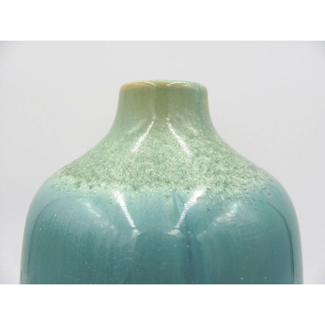 Contemporary Vintage Mid 20th Century Crackle Drip Ceramic Vessel Vase Turquoise Teal Blue Lilac Purple Citrine Lime Green For Sale - Image 3 of 9
