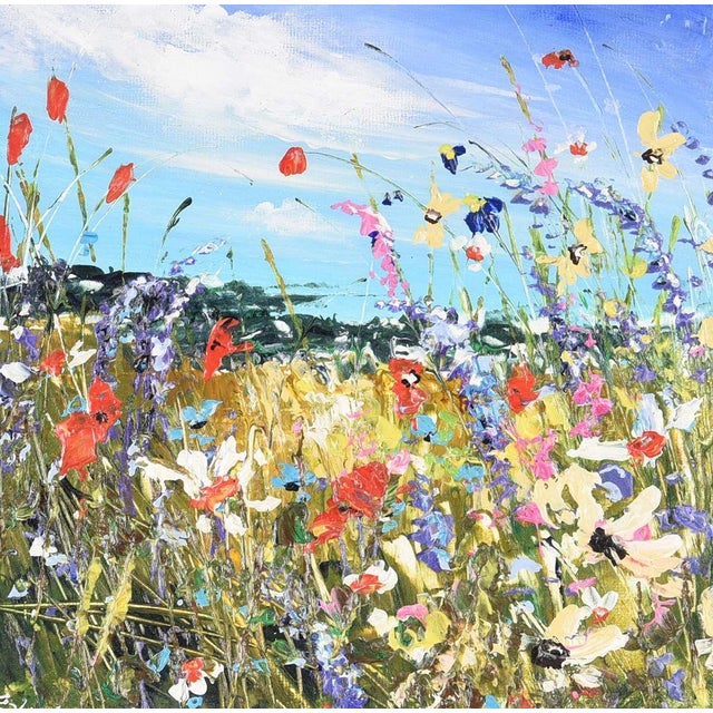 Evelina Vine, Colourful Impasto Wild Flower Meadow Painting by Contemporary British Artist, 2022 For Sale - Image 4 of 5