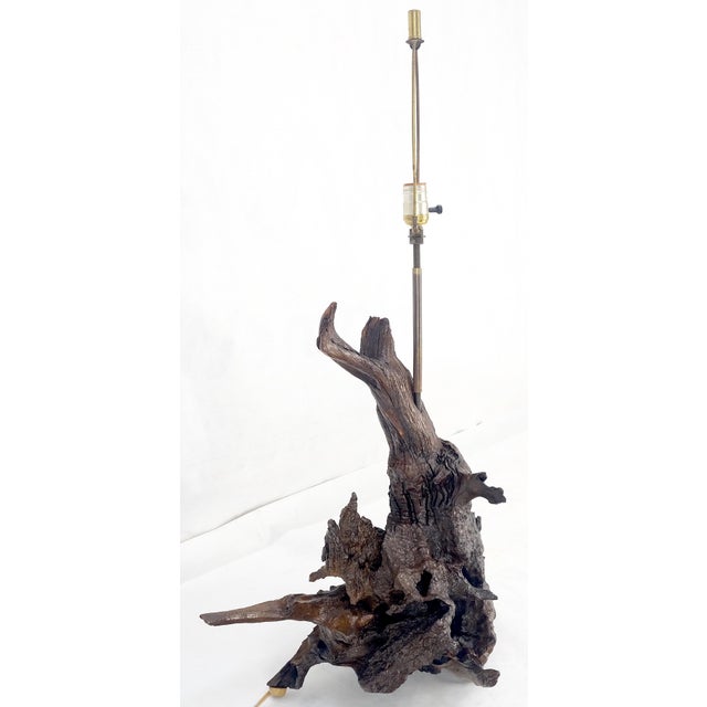 Large 37" Tall Mid Century Modern Varnished Oiled Driftwood Table Lamp For Sale - Image 6 of 6
