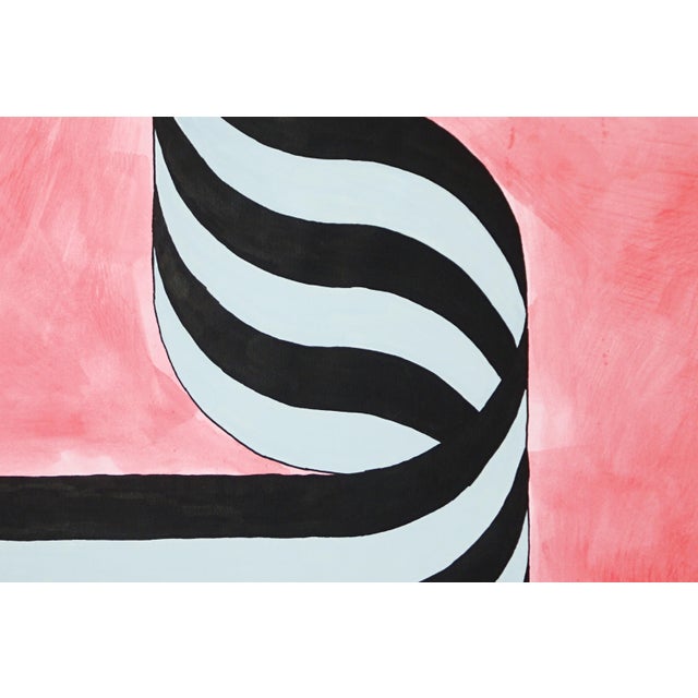 Pink 2026, Color Field Painting of Gray and Black Ribbon on Pink Background, Acrylic Paint on Watercolor Paper For Sale - Image 8 of 8